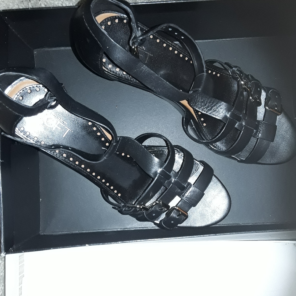Loft Black Wedge Heels EUC